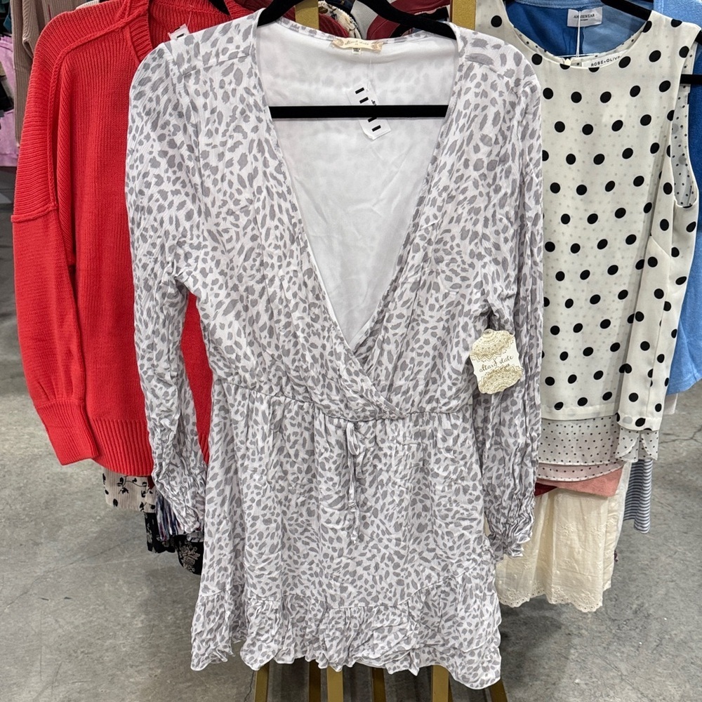 Altar'd State Light Gray Leopard Print Wrap Tunic